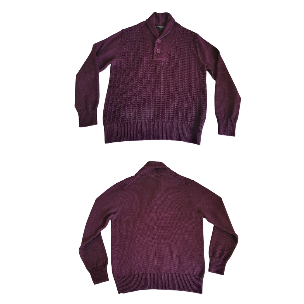Vintage Harry Rosen Shawl Sweater Burgundy Merino Wool Blend Pullover Ac… - Picture 7 of 16